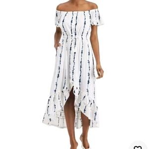 INC International Concepts White Dress with Navy Stripe Accent